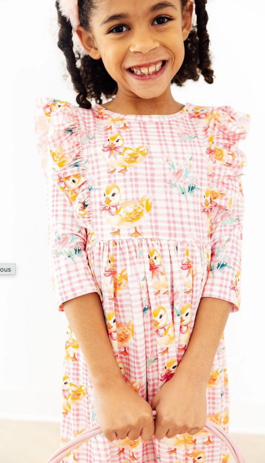 Daisy Ducklings 3/4 Sleeve Ruffle Twirl Dress