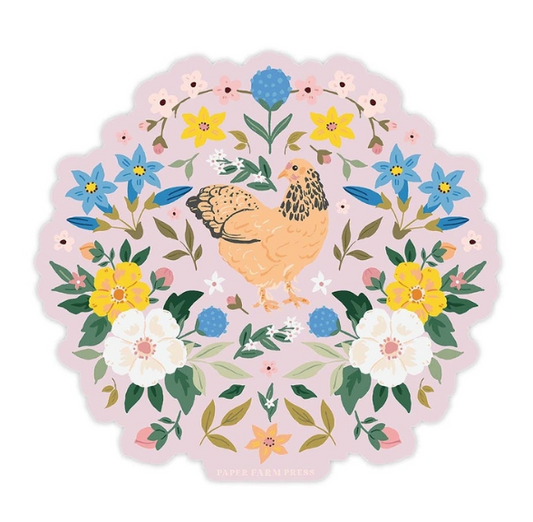 Chicken and Flowers Decal Sticker