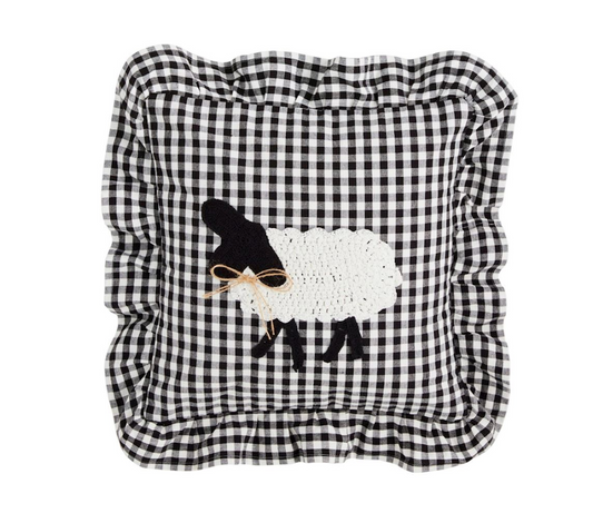 Sheep Gingham Ctochet Pillow