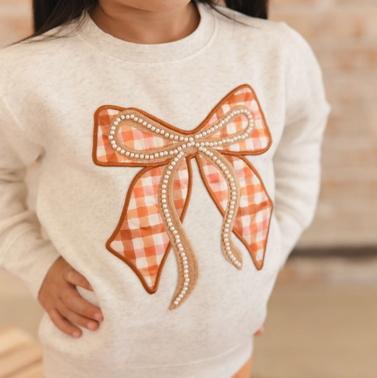 Cinnamon Plaid Bow Patch Sweatshirt