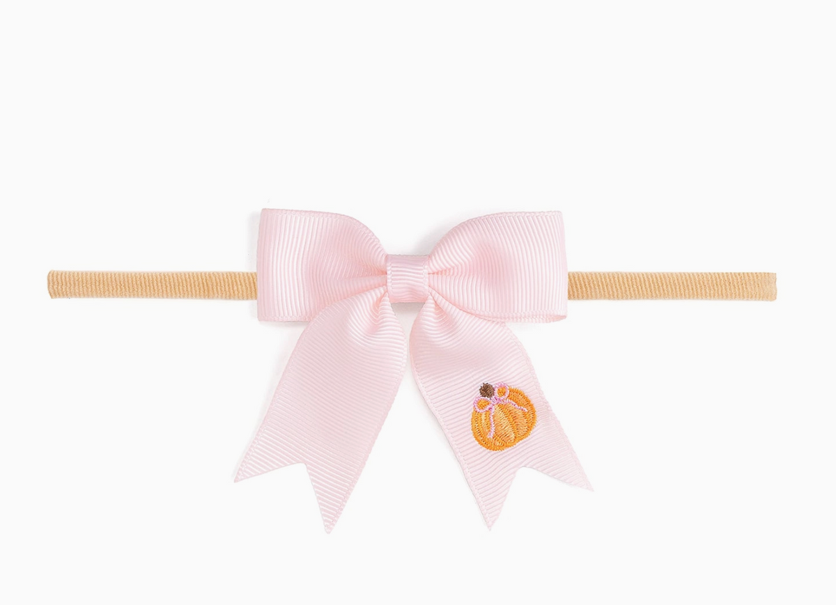 Pumpkin Embroidered Bow Baby Headband