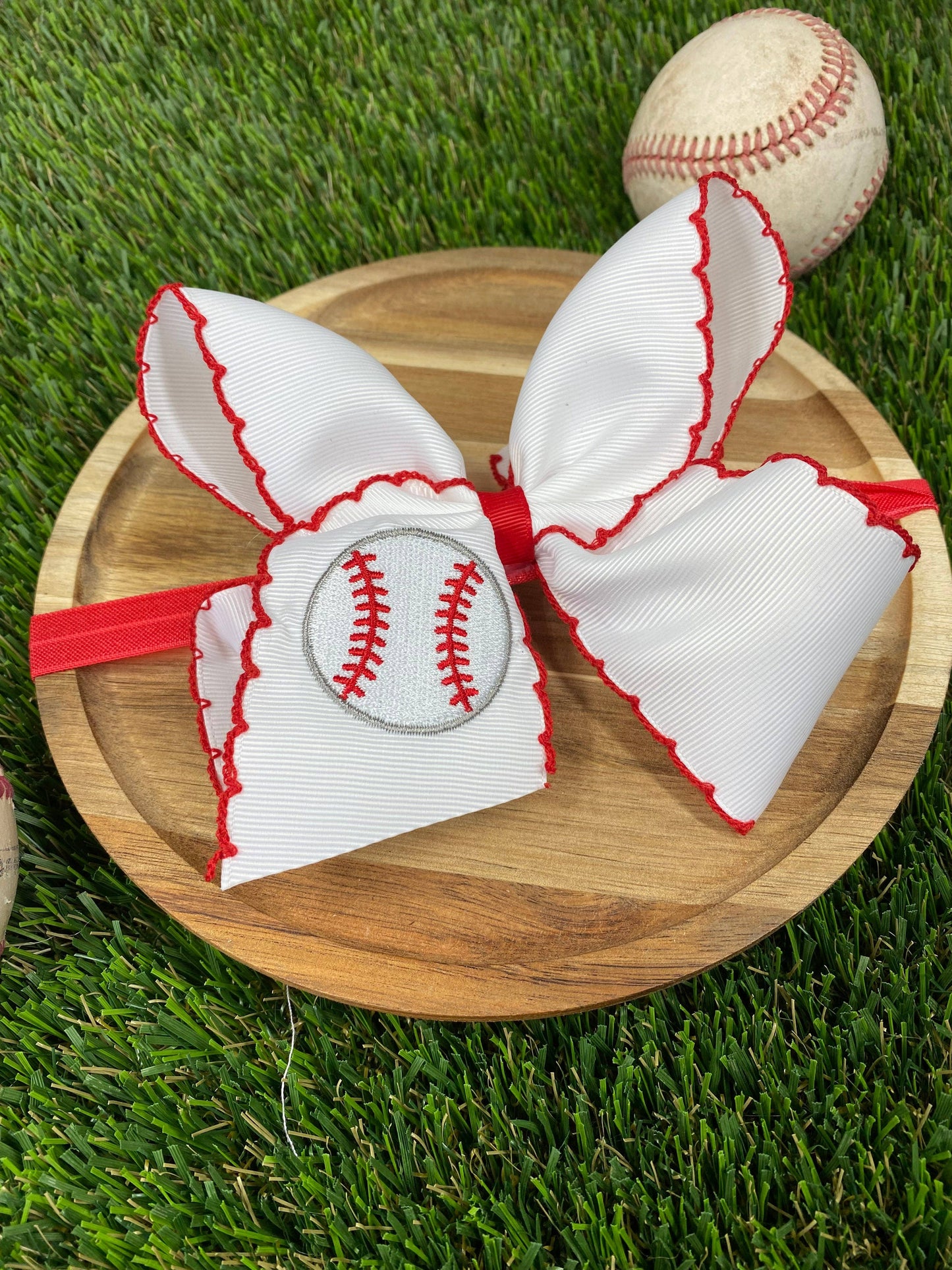 Baseball Moonstitch Embroidered Classic Hair Bow | Clip