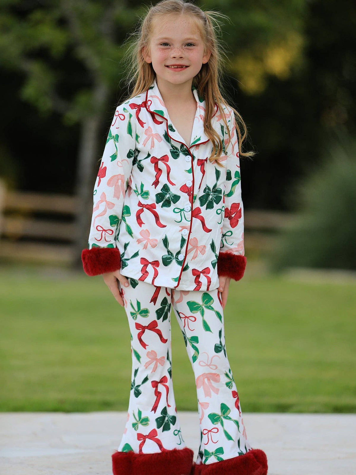 Holiday Bow Print Christmas Pajama Set