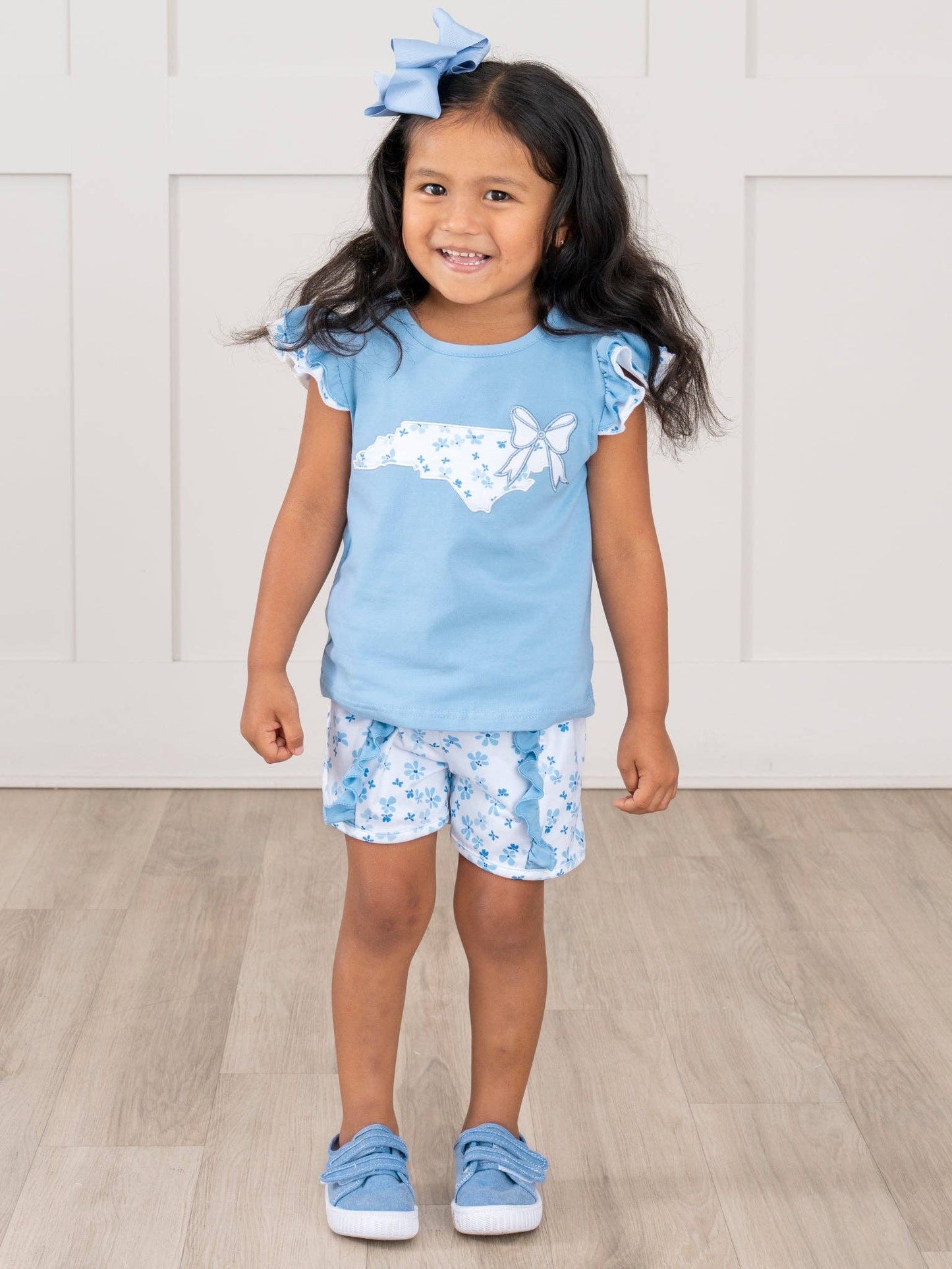 North Carolina Embroidered Floral Ruffle Outfit
