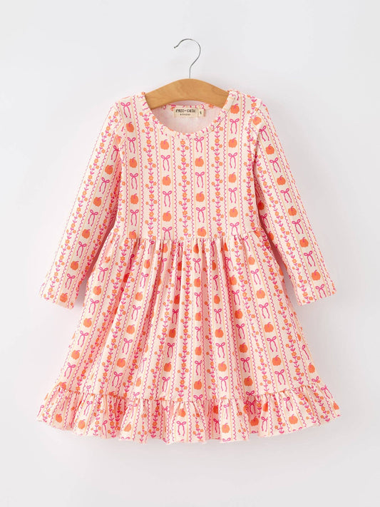 Rylee Faith Designs - Halloween Thanksgiving Pumpkin Bow Pocket Girls Dress