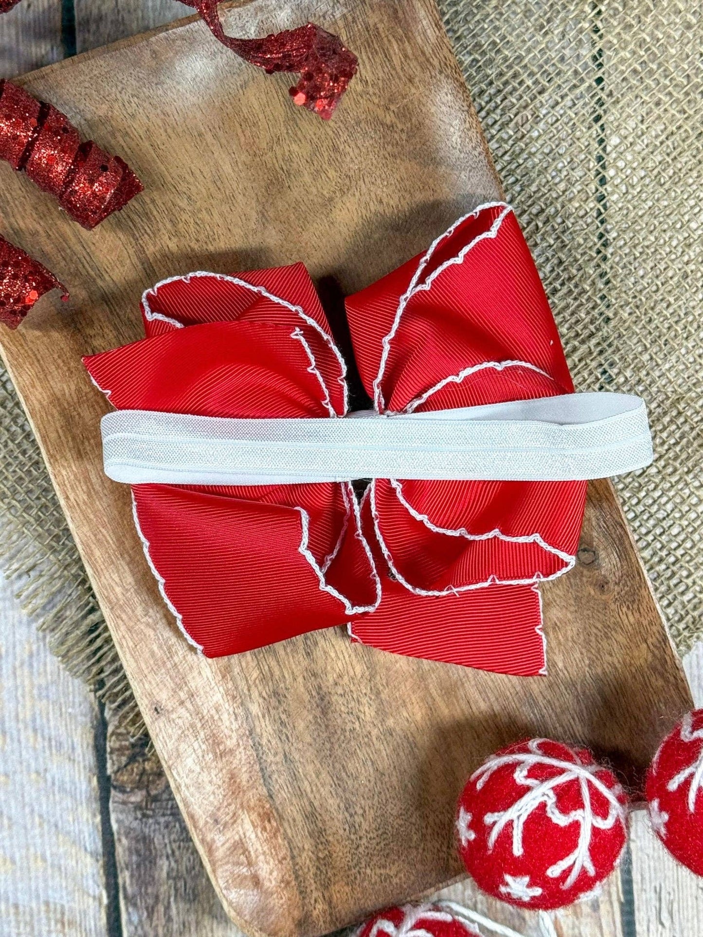 Christmas Tree Cake Embroidered Hair Bow | Clip or Headband