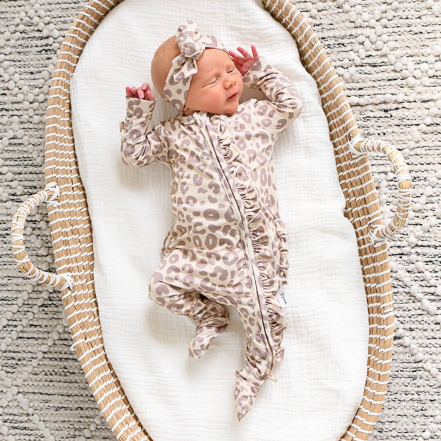 Gigi and Max - Amari Leopard RUFFLE ZIP Bamboo One Piece Baby Outfit