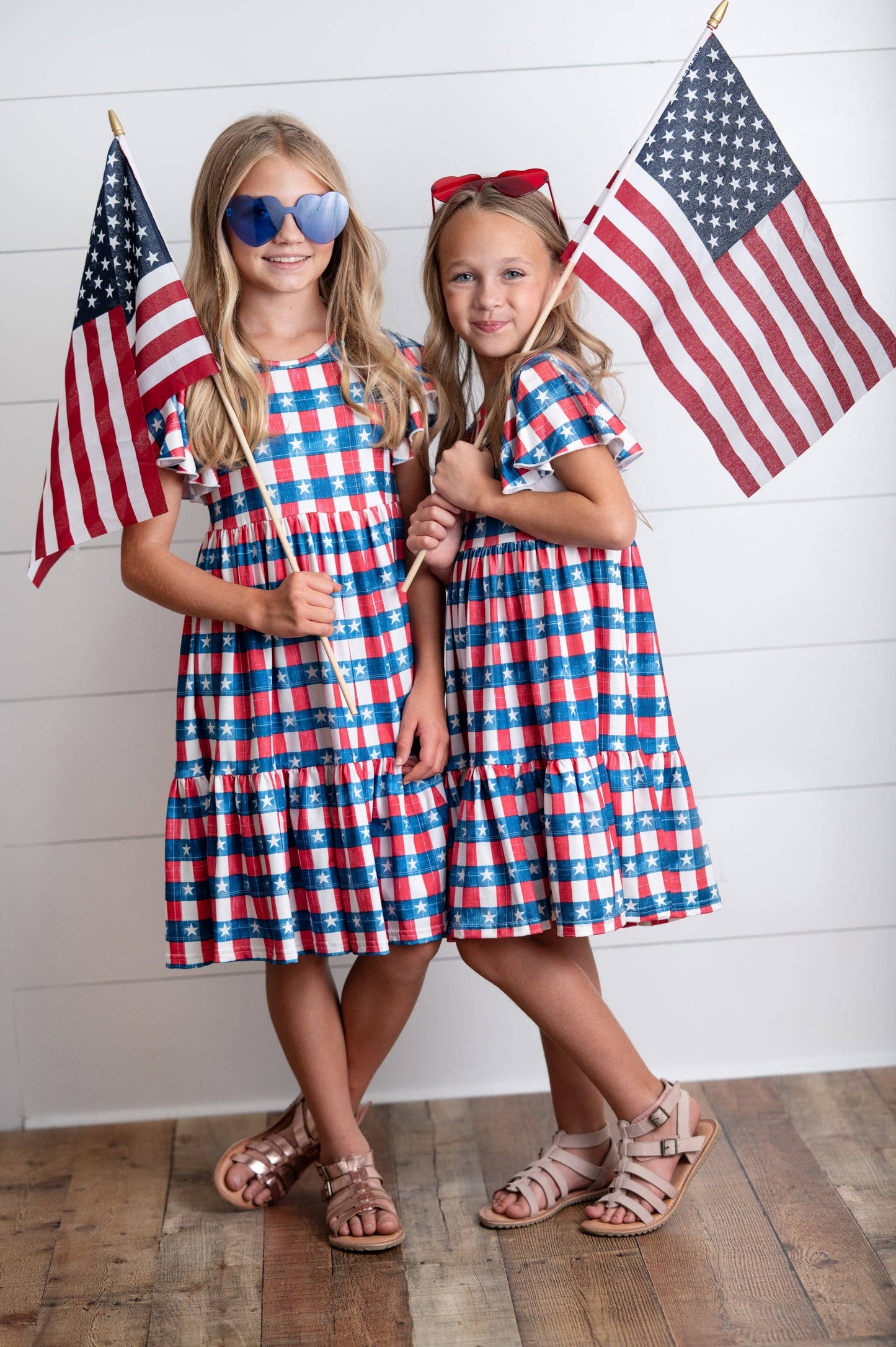 Kids 4th of July Red Stars & Stripes Flutter Sleeve Dress