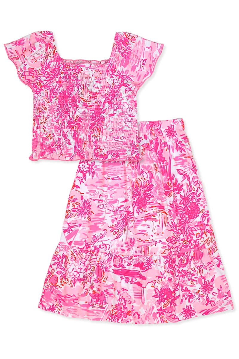 2 pcs Maxi Skirt Set (Pink and White Reef)