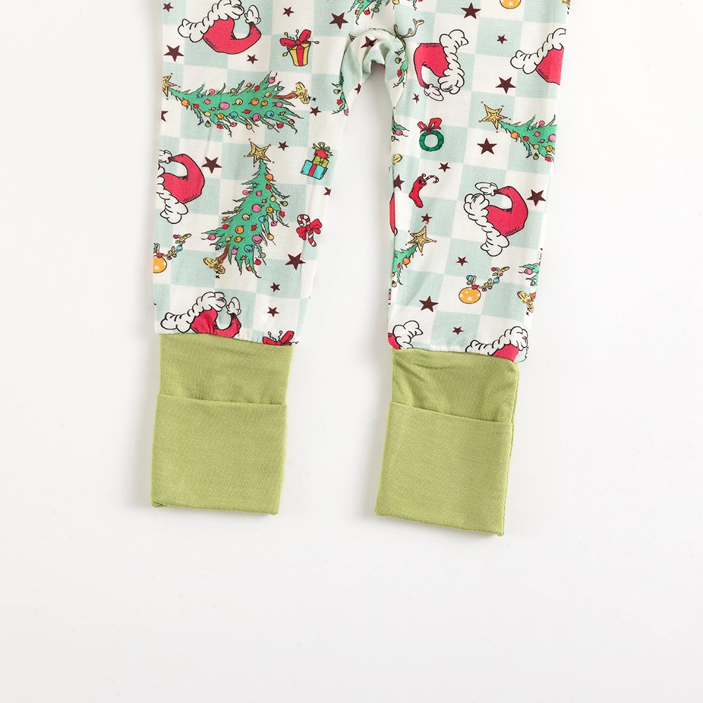 FancyPrince - Christmas Tree Santa Hat Green Plaid Baby Bamboo Zipper Romper