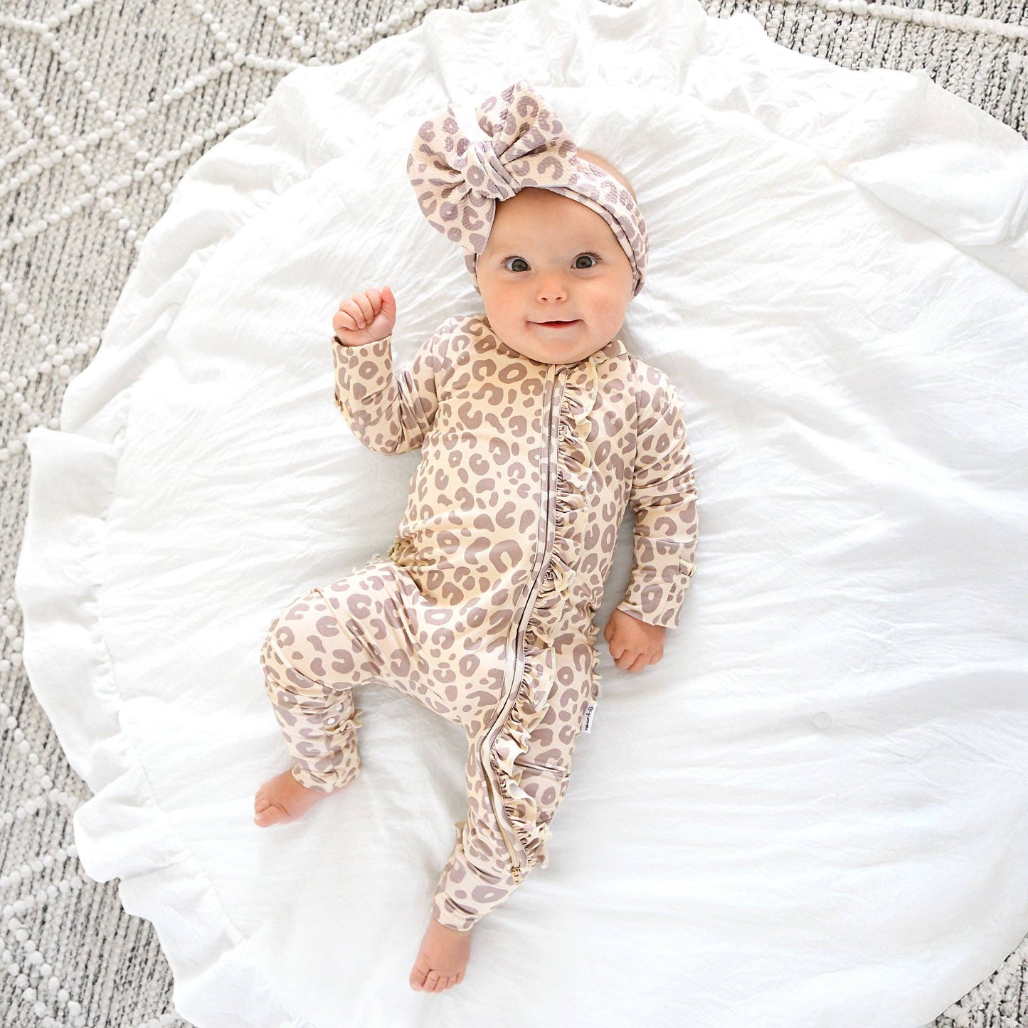 Gigi and Max - Amari Leopard RUFFLE ZIP Bamboo One Piece Baby Outfit