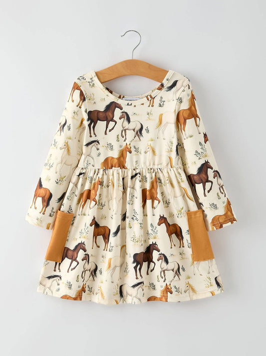 Rylee Faith Designs - Western Horse Print Long Sleeve Dress