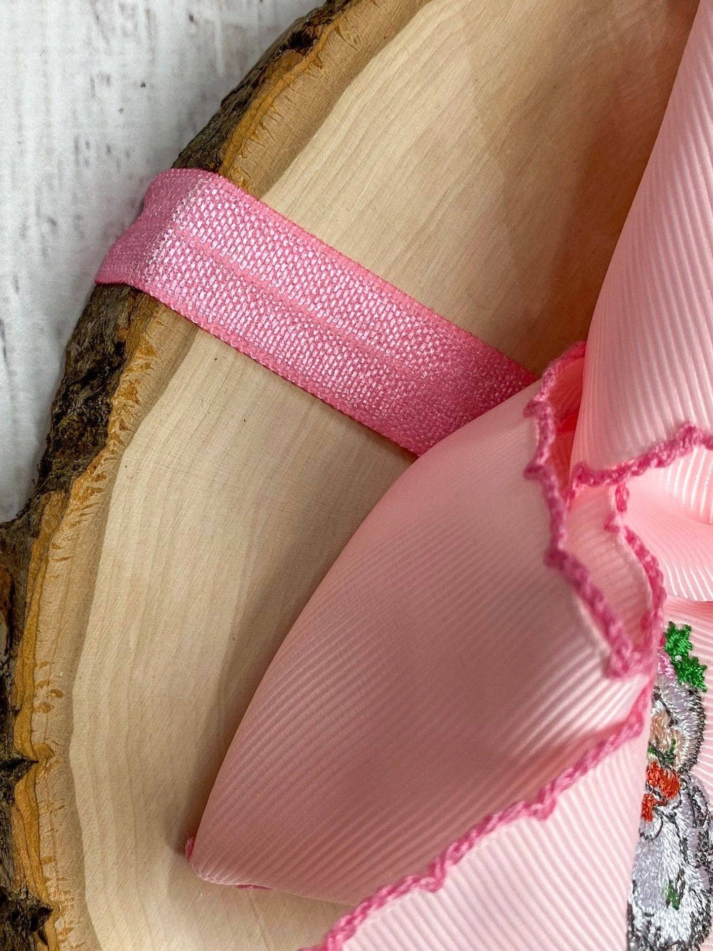 The Hair Bow Company - Pink Santa Embroidered Hair Bow | Clip or Headband