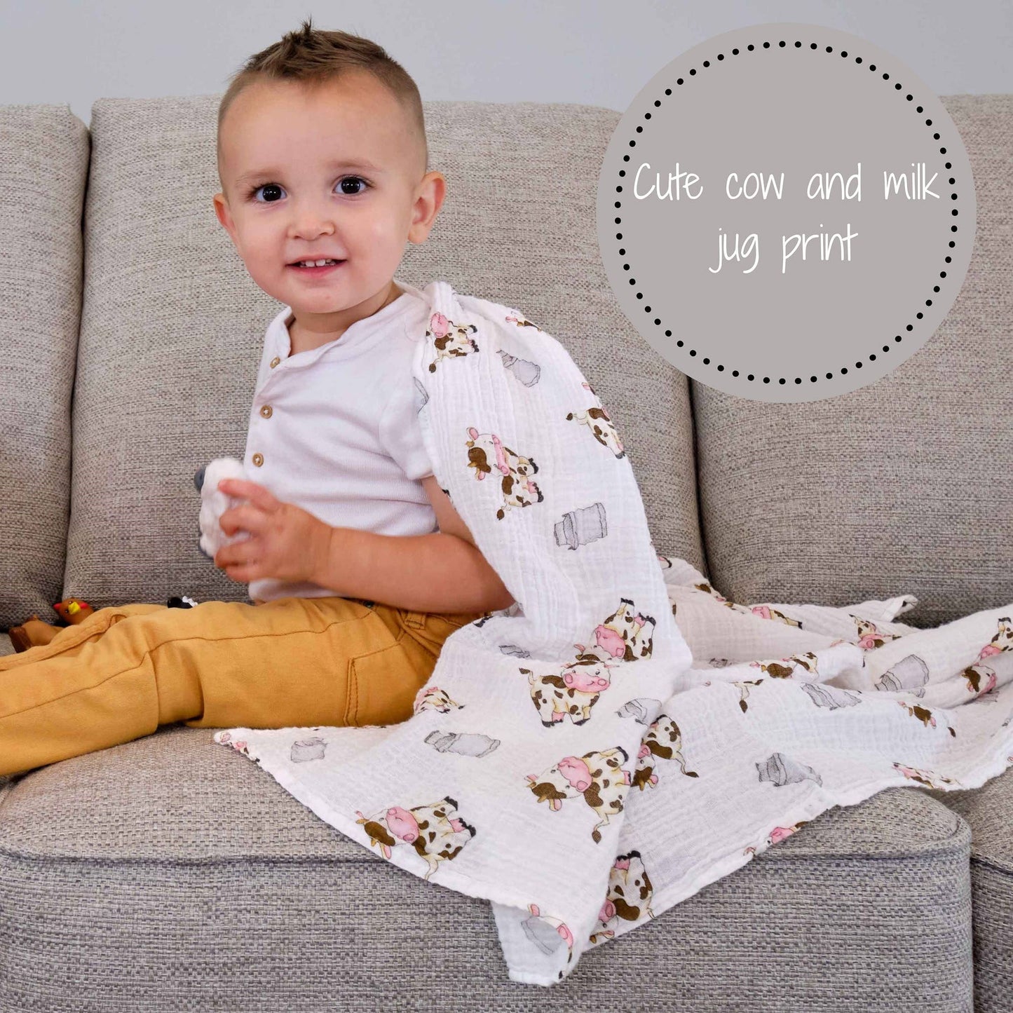 LollyBanks - Baby Muslin Swaddle Blanket 47x47 The Cow Goes MOO