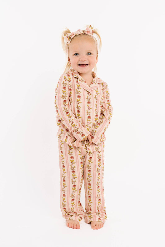 Little One Shop - Vintage Floral Stripe Bamboo Button Up Set