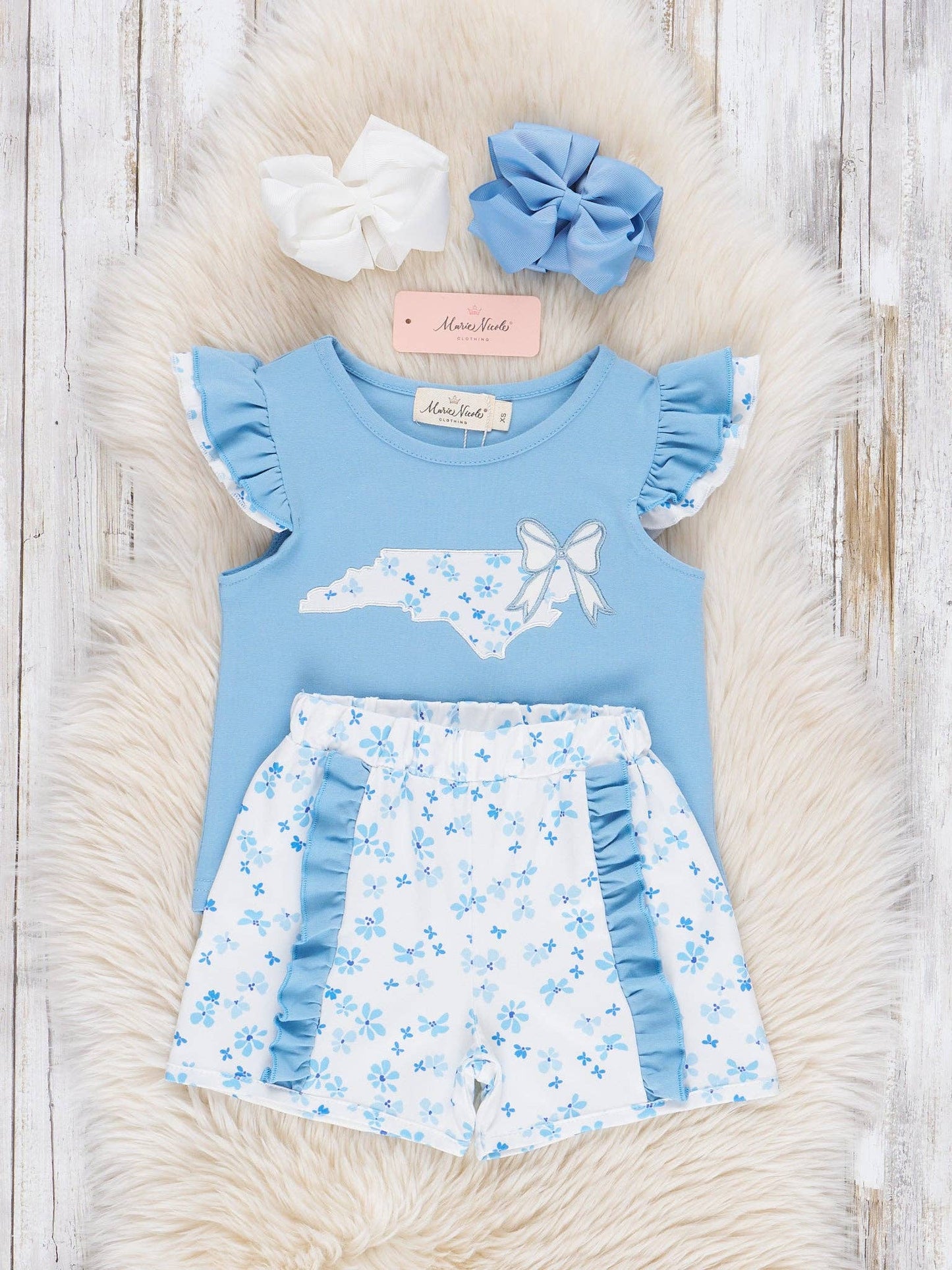 North Carolina Embroidered Floral Ruffle Outfit