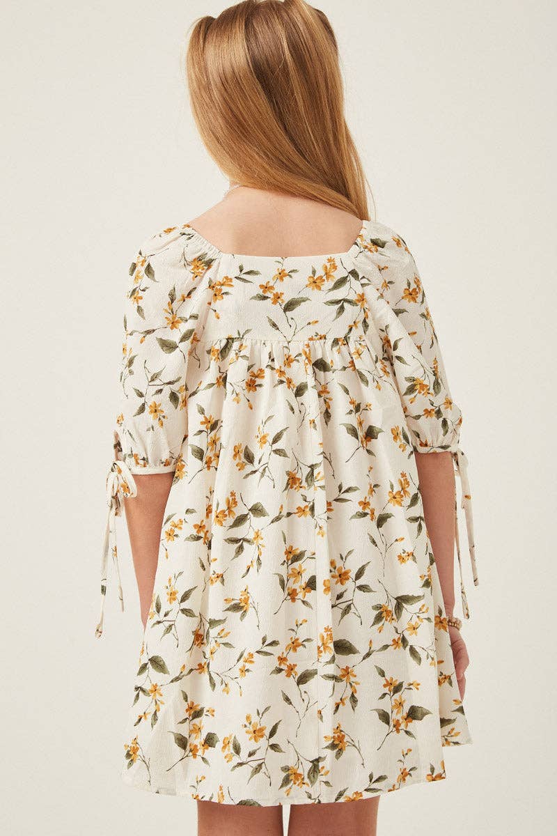 Hayden LA - Girls Floral Square Neck Tie Sleeve Dress