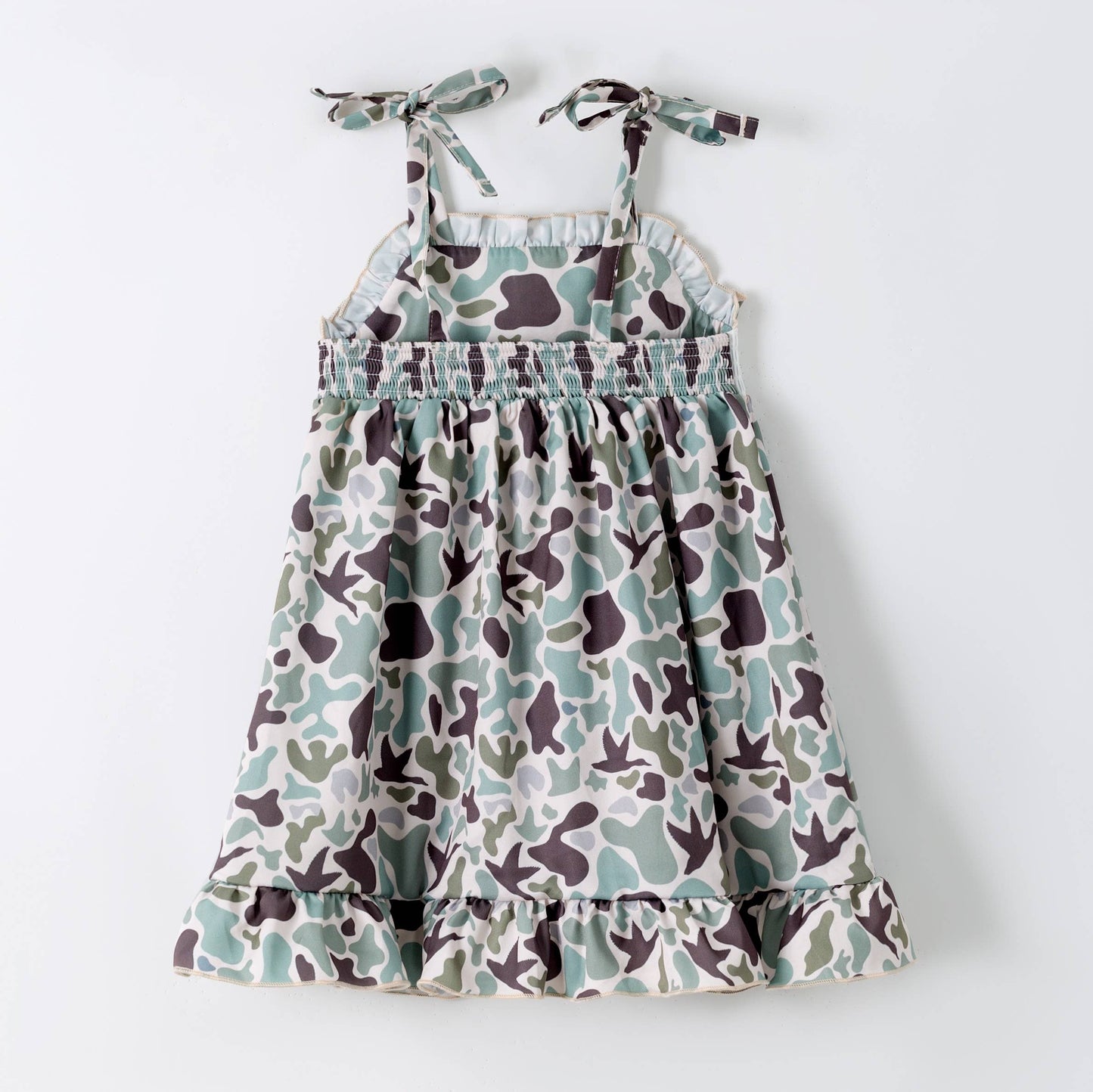 Clover Cottage - Muted Camo Smocked Girls Dress