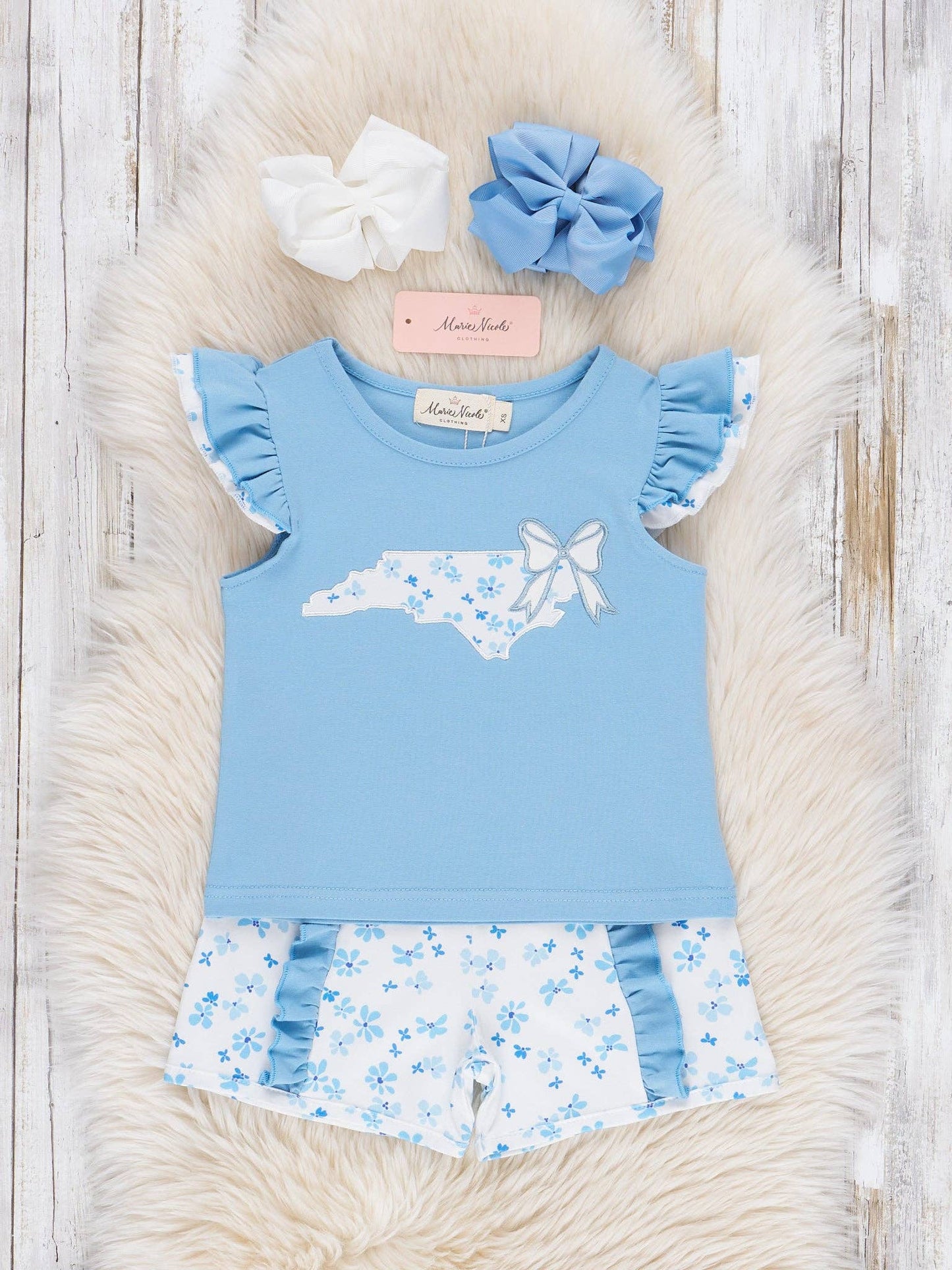 North Carolina Embroidered Floral Ruffle Outfit