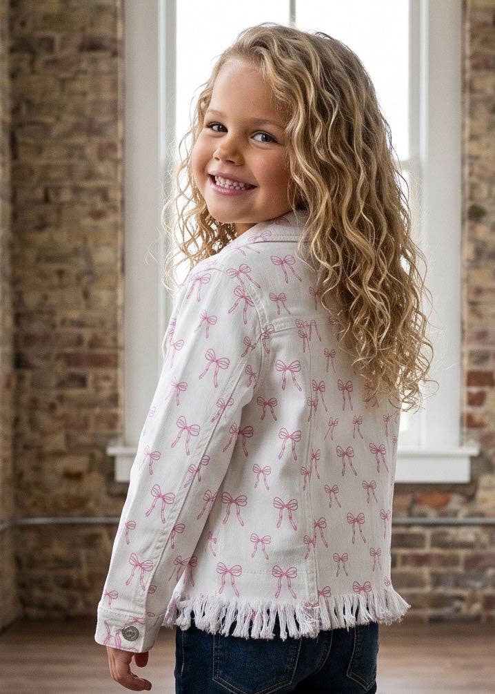 Kids Coquette Pink Bow White  Denim Jacket