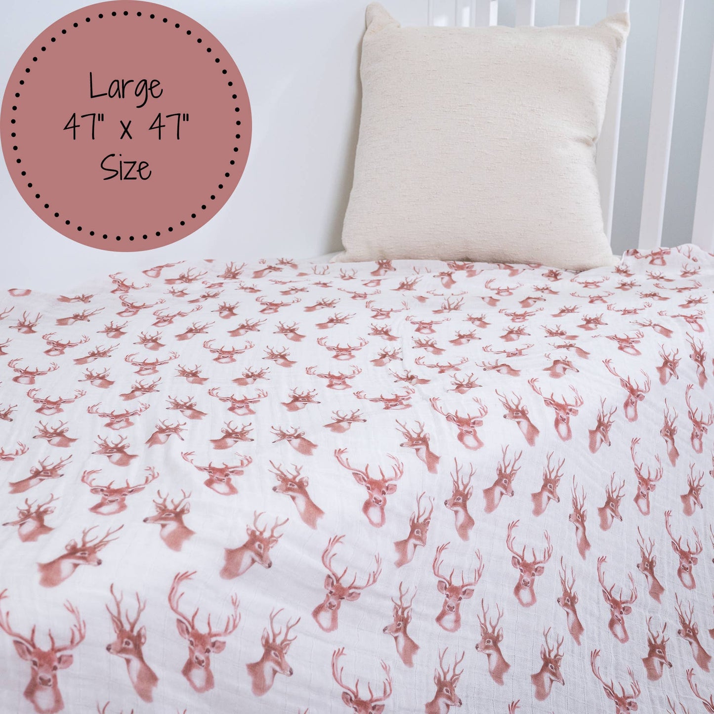 LollyBanks - Oh Deer Baby 100% Cotton Muslin Swaddle Blanket 47"x47"