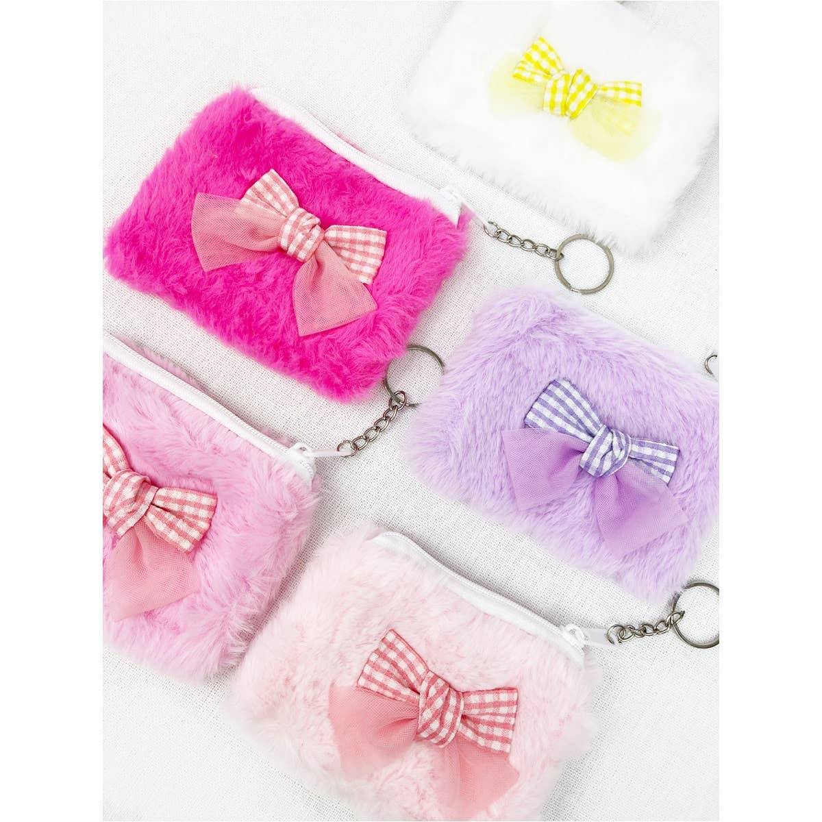 Faux Fur with Bow Detail Coin Purse with Key Ring