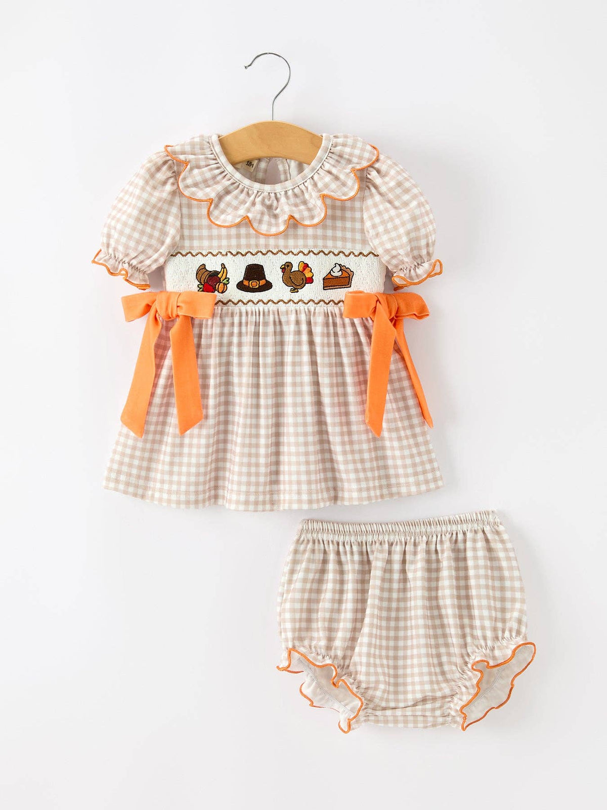 Thanksgiving Smocked Girls Dress Bloomer Set