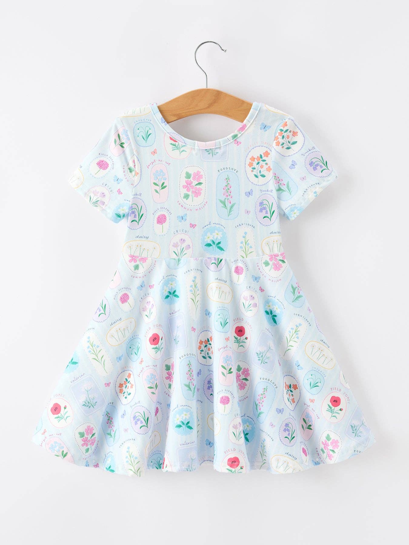 Rylee Faith Designs - Summer Floral Botanical Girls Dress Blue Short Sleeve