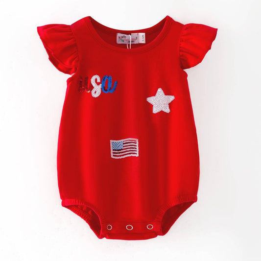 Clover Cottage - Sparkle USA Sequin Baby Romper