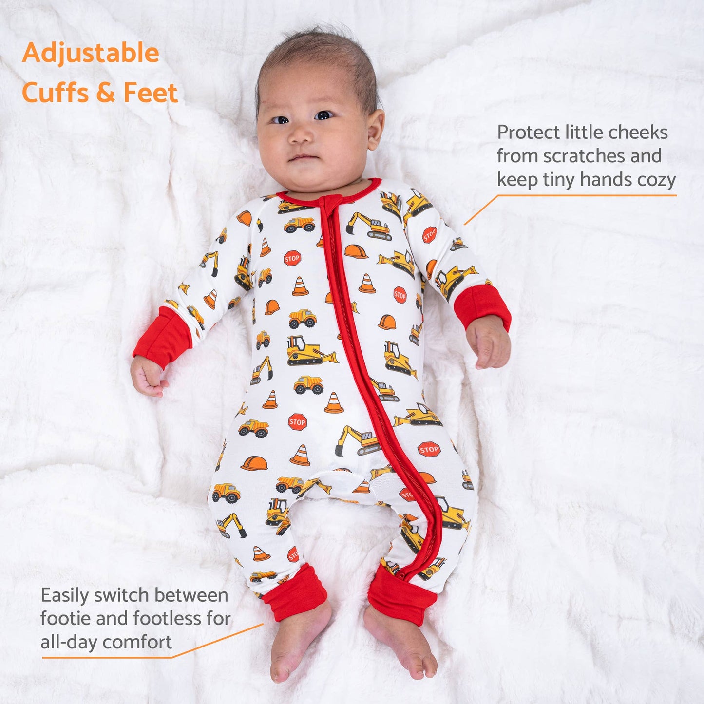 LollyBanks - Under Construction Baby Bamboo Pajamas  2 Way Zipper