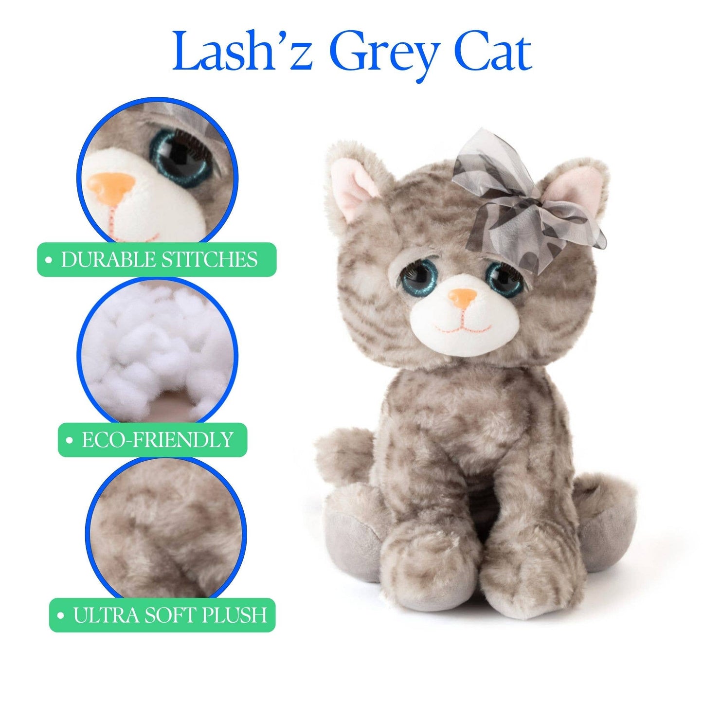 The Petting Zoo - 10" (25cm) Lash'z Tabby Cat Shadow - Grey