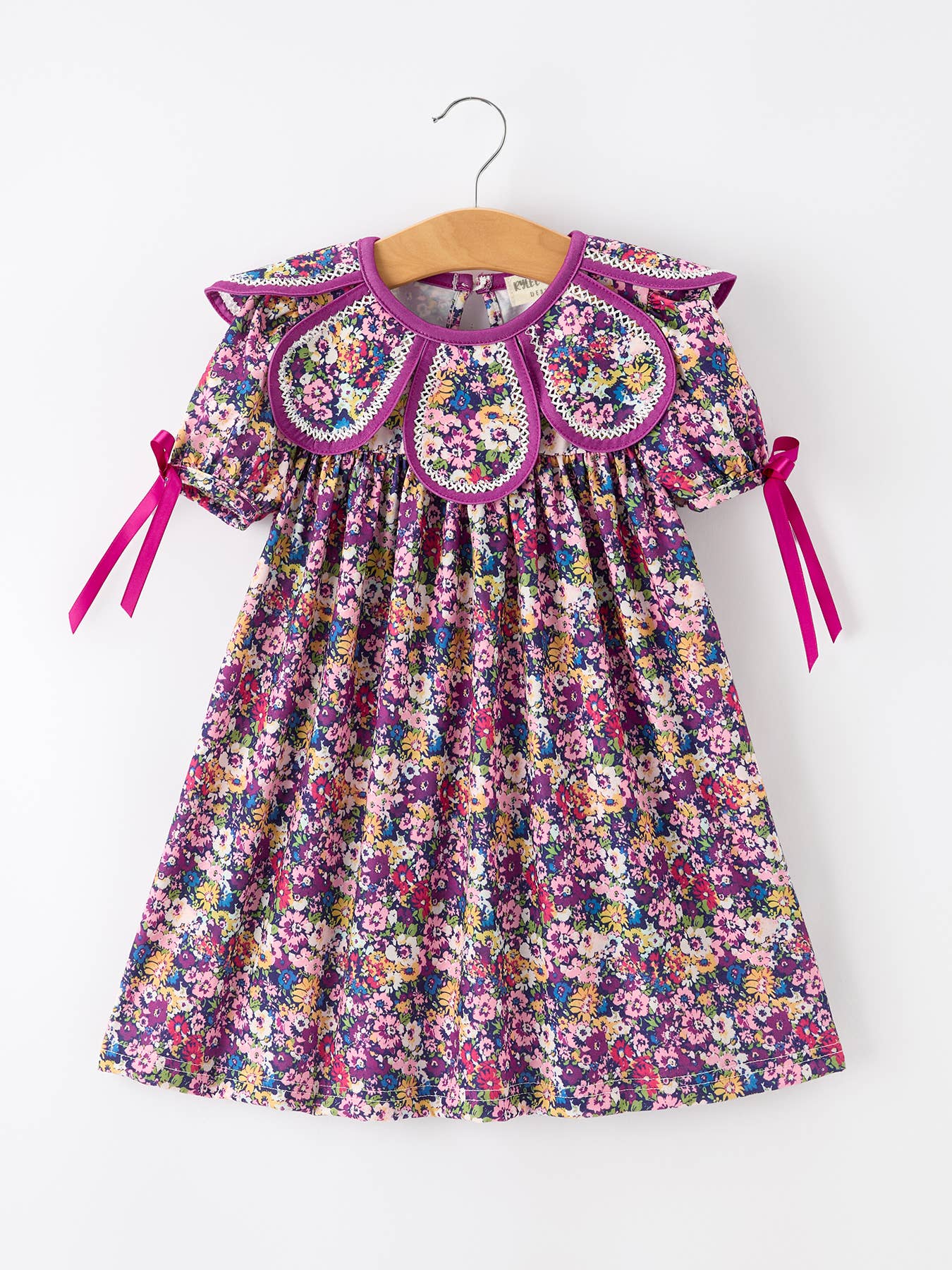 Rylee Faith Designs - Purple Floral Bow Petals Collar Girls Dress