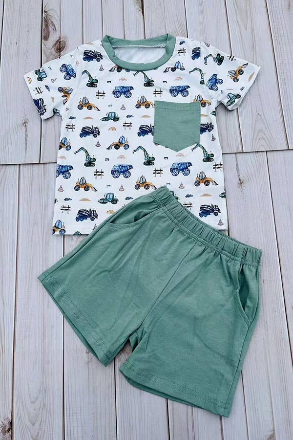 Construction Vehicles 2pc Short Set