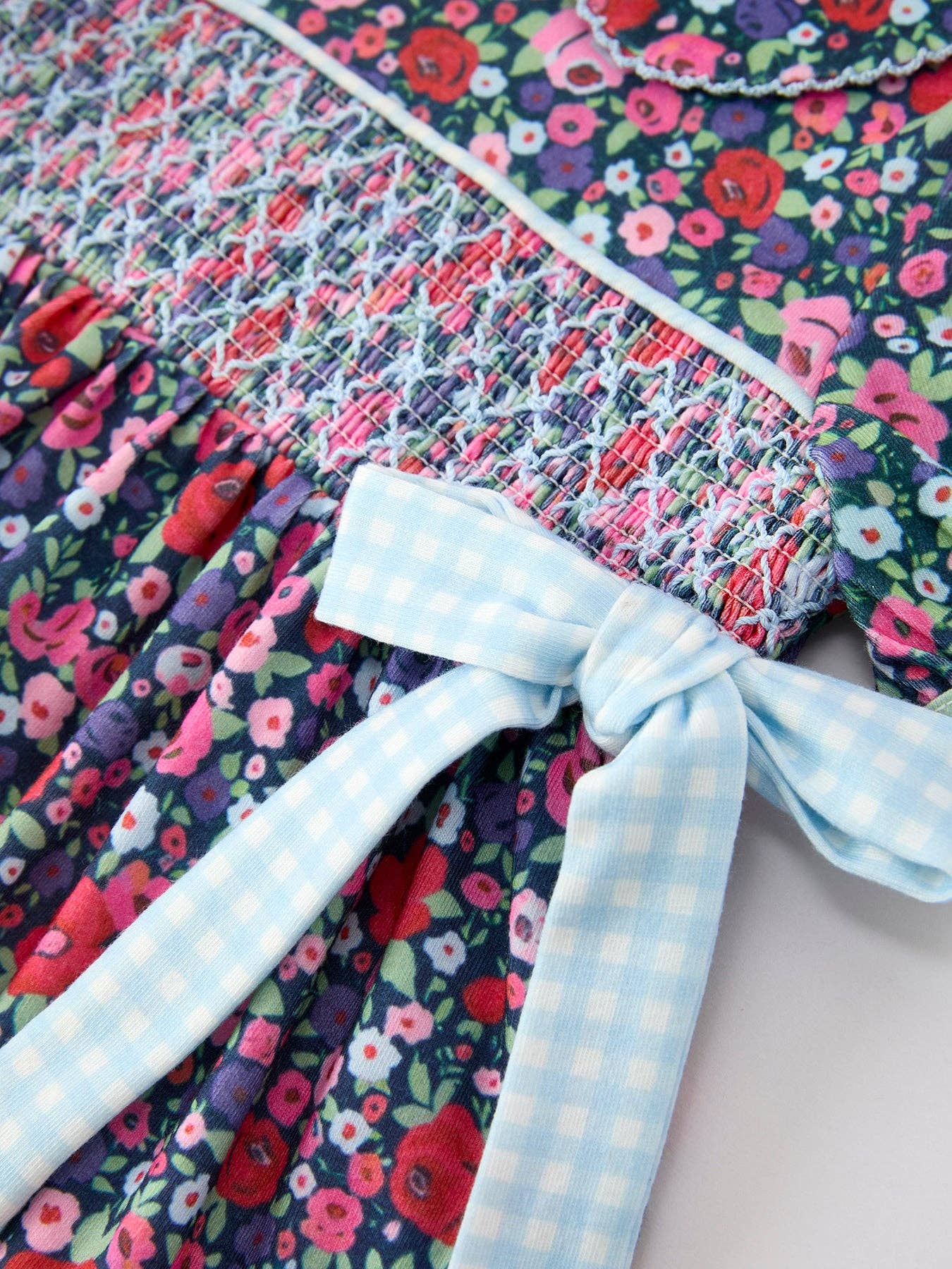 Rylee Faith Designs - Blue Bow Floral Smocked Girl Bloomer Set