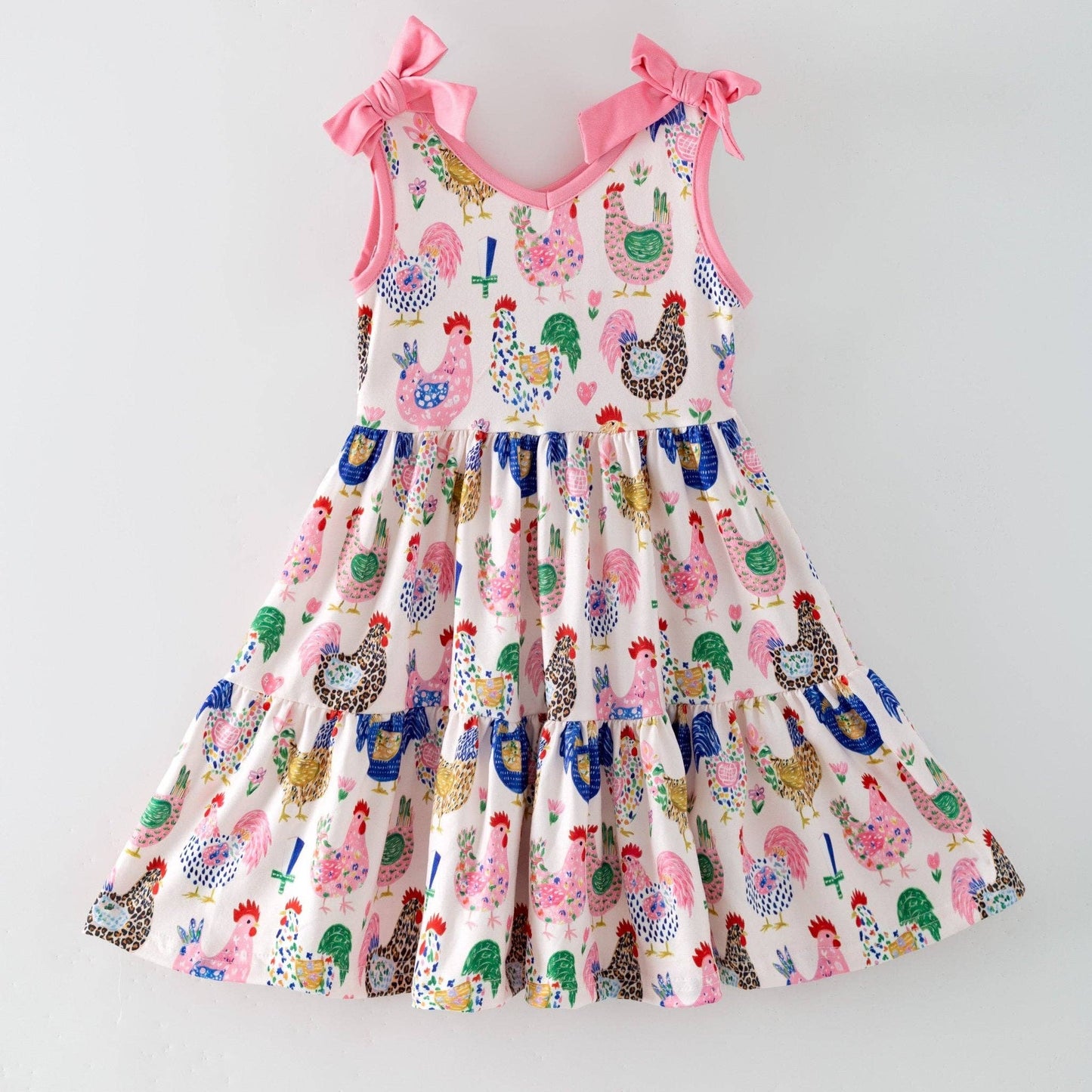 Little Chicken Patch Tiered Dress | Girls Farm Animal Dress