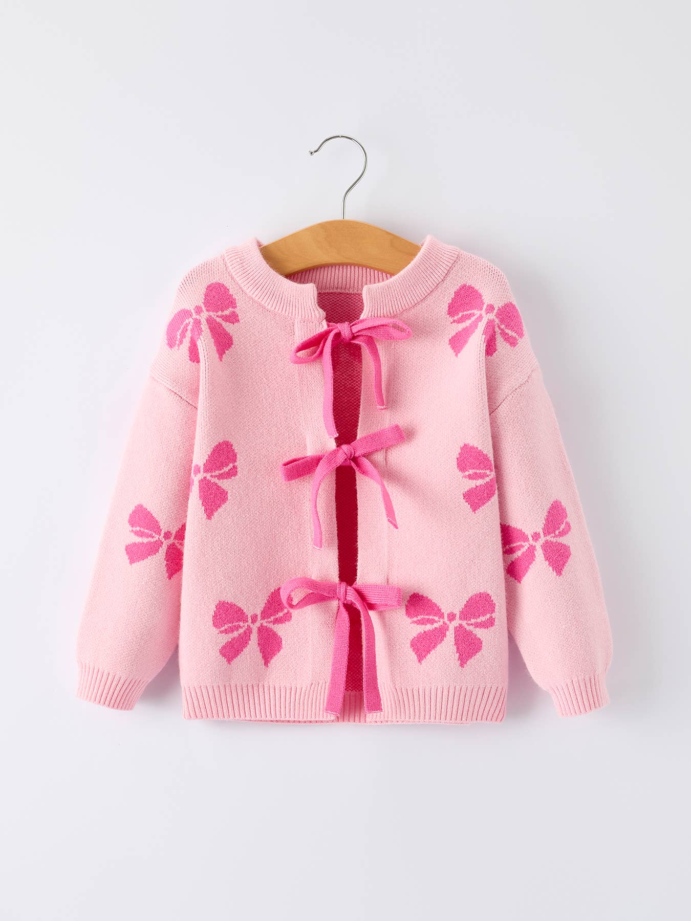 Rylee Faith Designs - Pink Baby Bow Ribbon Ties Sweater Cardigan