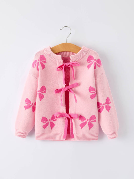 Rylee Faith Designs - Pink Baby Bow Ribbon Ties Sweater Cardigan