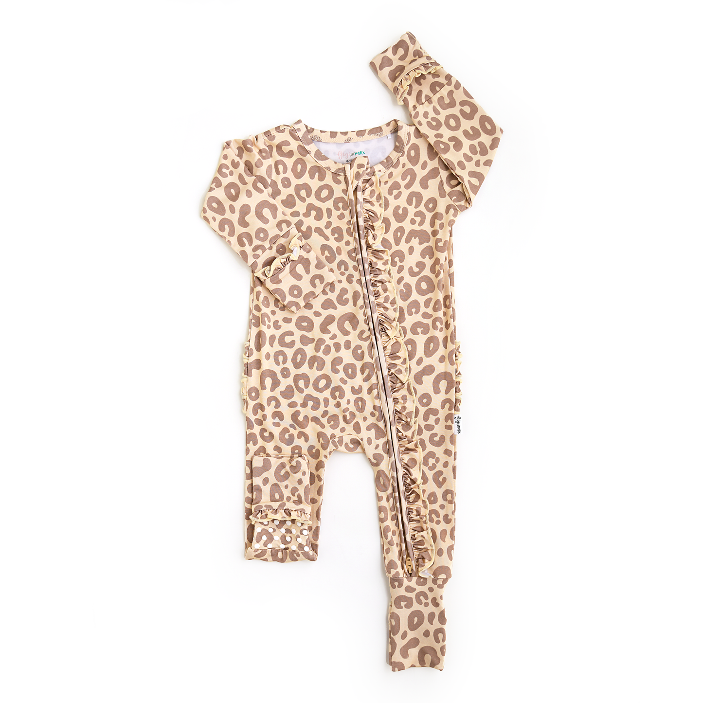 Gigi and Max - Amari Leopard RUFFLE ZIP Bamboo One Piece Baby Outfit