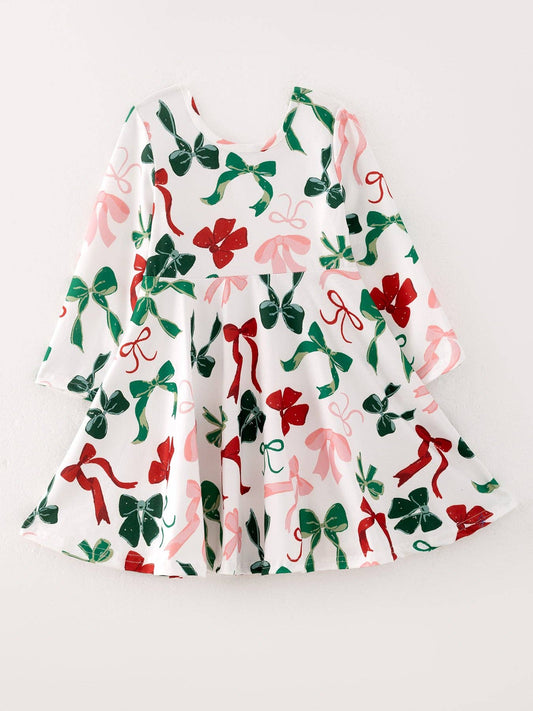 Rylee Faith Designs - Girls Christmas Bow Print Dress