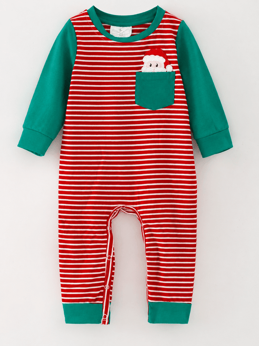 Striped Christmas Santa Pocket Boys Infant Romper