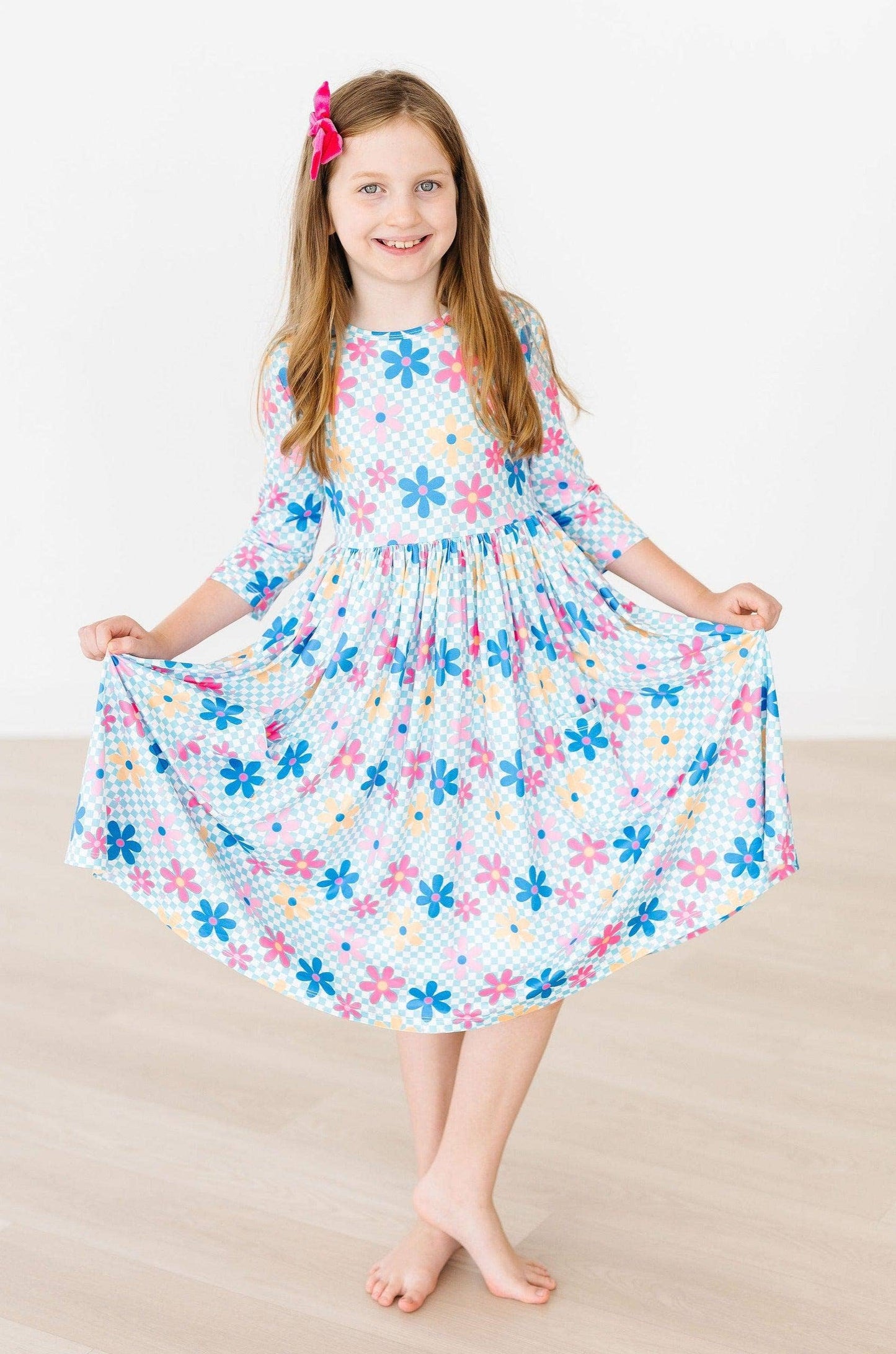 Mila & Rose - Crazy Daisy 3/4 Sleeve Pocket Twirl Dress