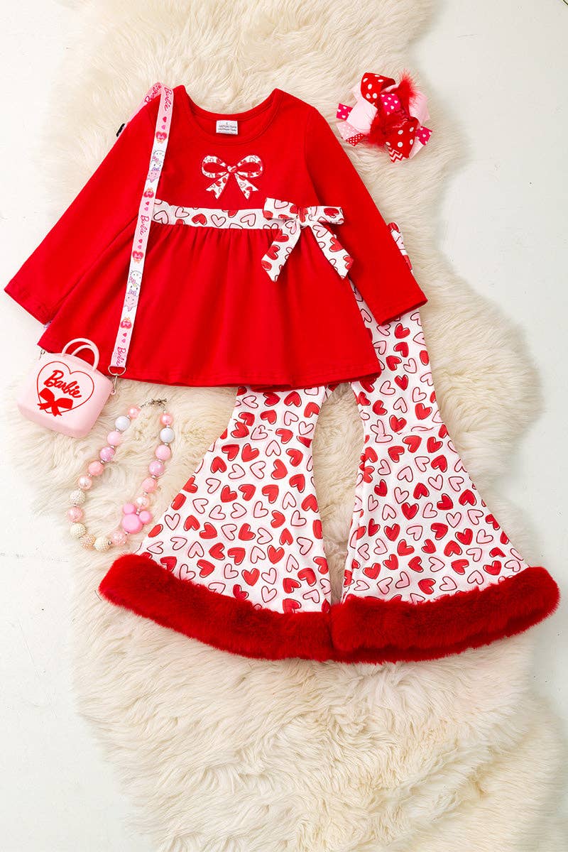 Red tunic with heart printed sash & bell bottoms