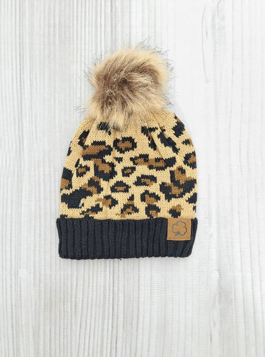 Clover Cottage - Leopard Pom Beanie Hat Black Friday Deal