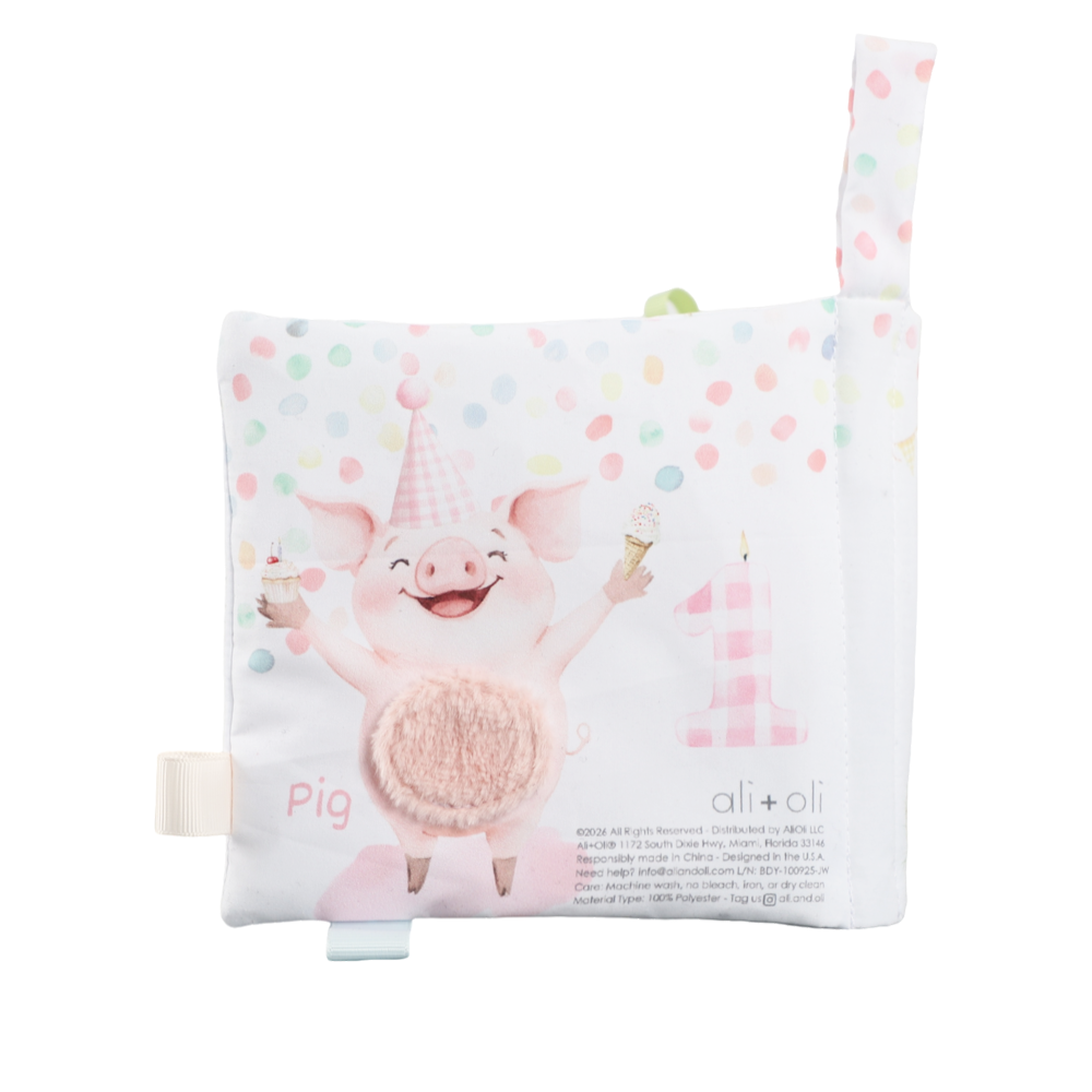 Ali+Oli - Birthday on the Farm10-Page Crinkle Soft Cloth Baby Book