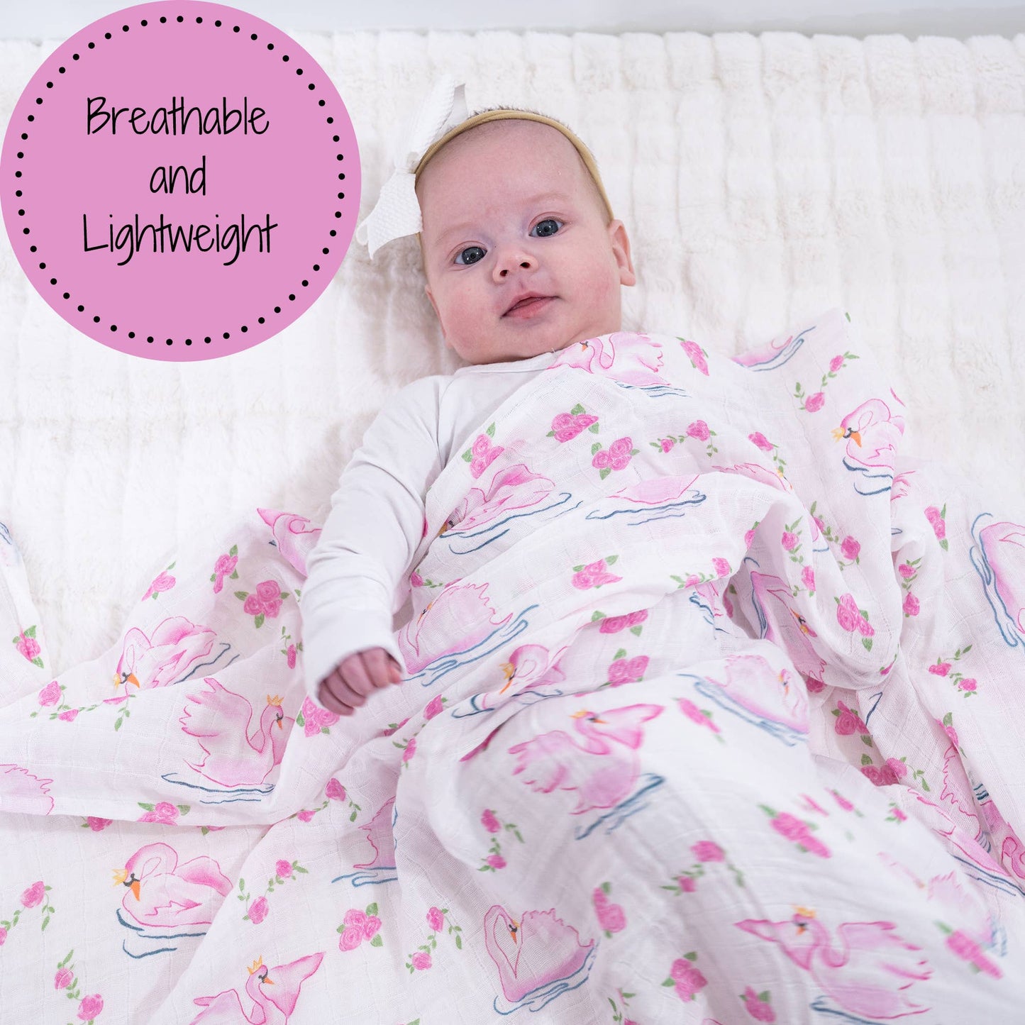LollyBanks - Beautiful Swan Baby 100% Cotton Muslin Swaddle Blanket