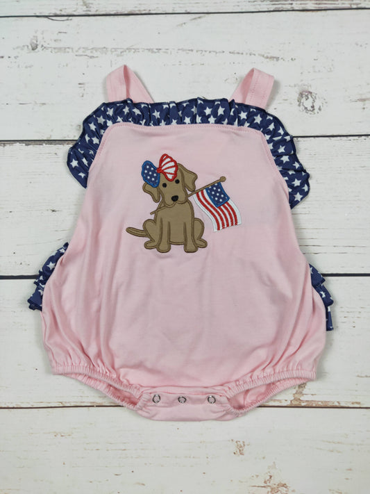 sassy kids palace - Baby Girl Dog Appliqué Patriotic Bubble