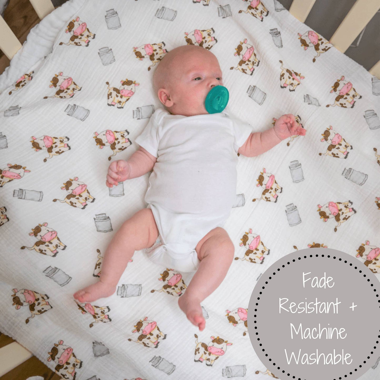 LollyBanks - Baby Muslin Swaddle Blanket 47x47 The Cow Goes MOO