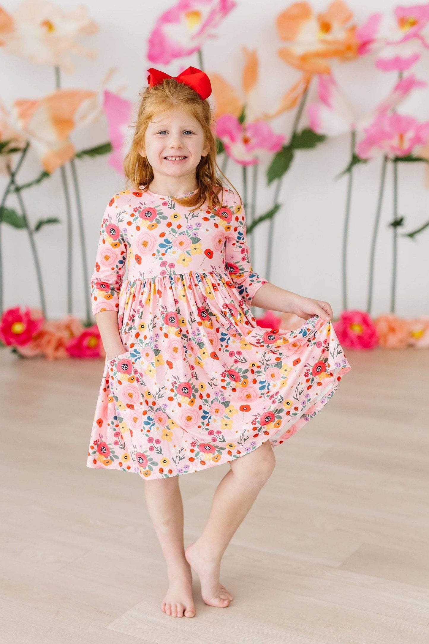 Mila & Rose - Bouquet Beauty 3/4 Sleeve Pocket Twirl Dress