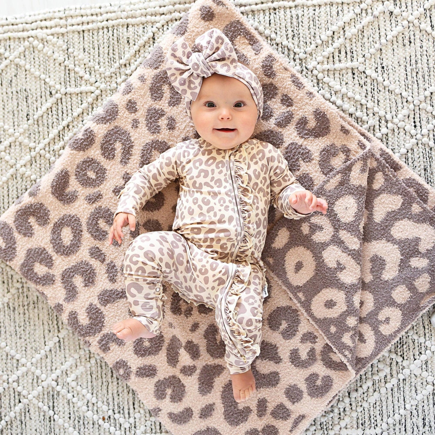 Gigi and Max - Amari Leopard RUFFLE ZIP Bamboo One Piece Baby Outfit