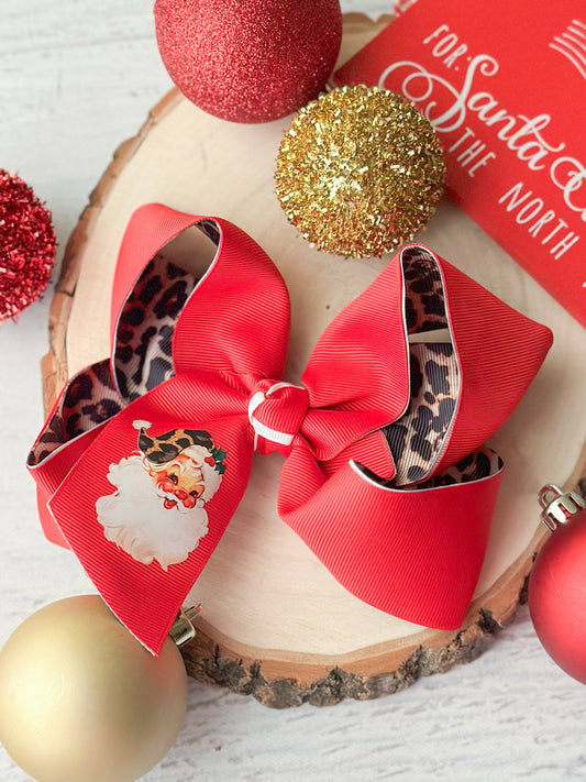 The Hair Bow Company - Double Layer Santa Animal Print Hair Bow: Christmas 2025